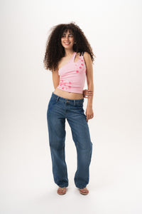 Blue Petal Aura Low-Rise Jeans