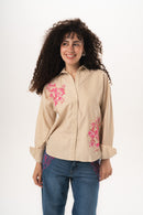 Lily Bloom Hand-Beaded Shirt - Sand Stripe