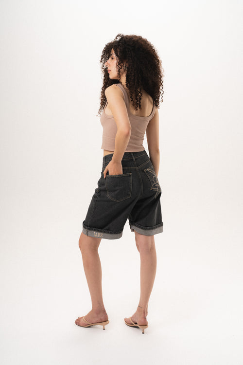 Lily Stitch Charcoal Denim Shorts