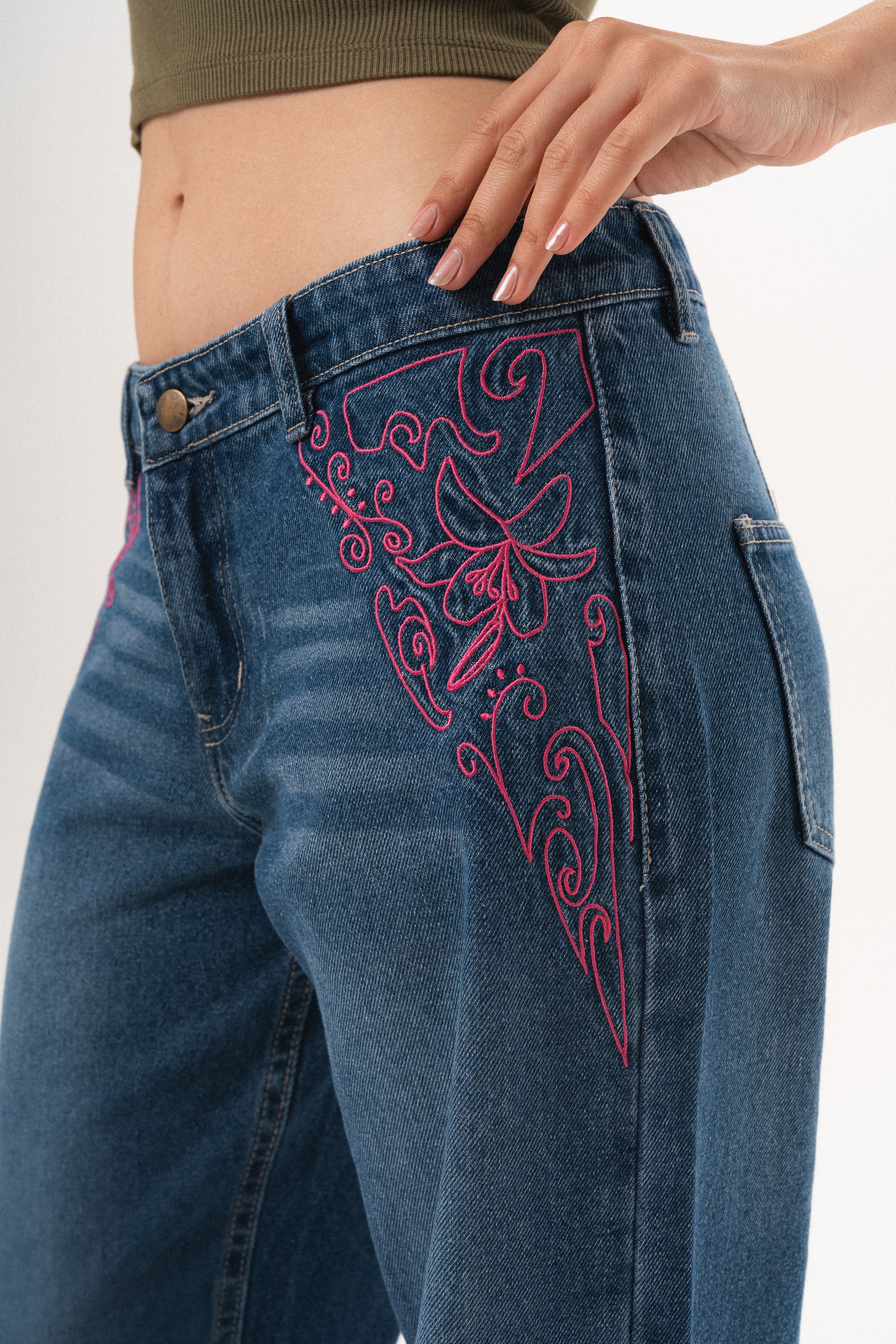 Pink Petal Aura Low-Rise Jeans