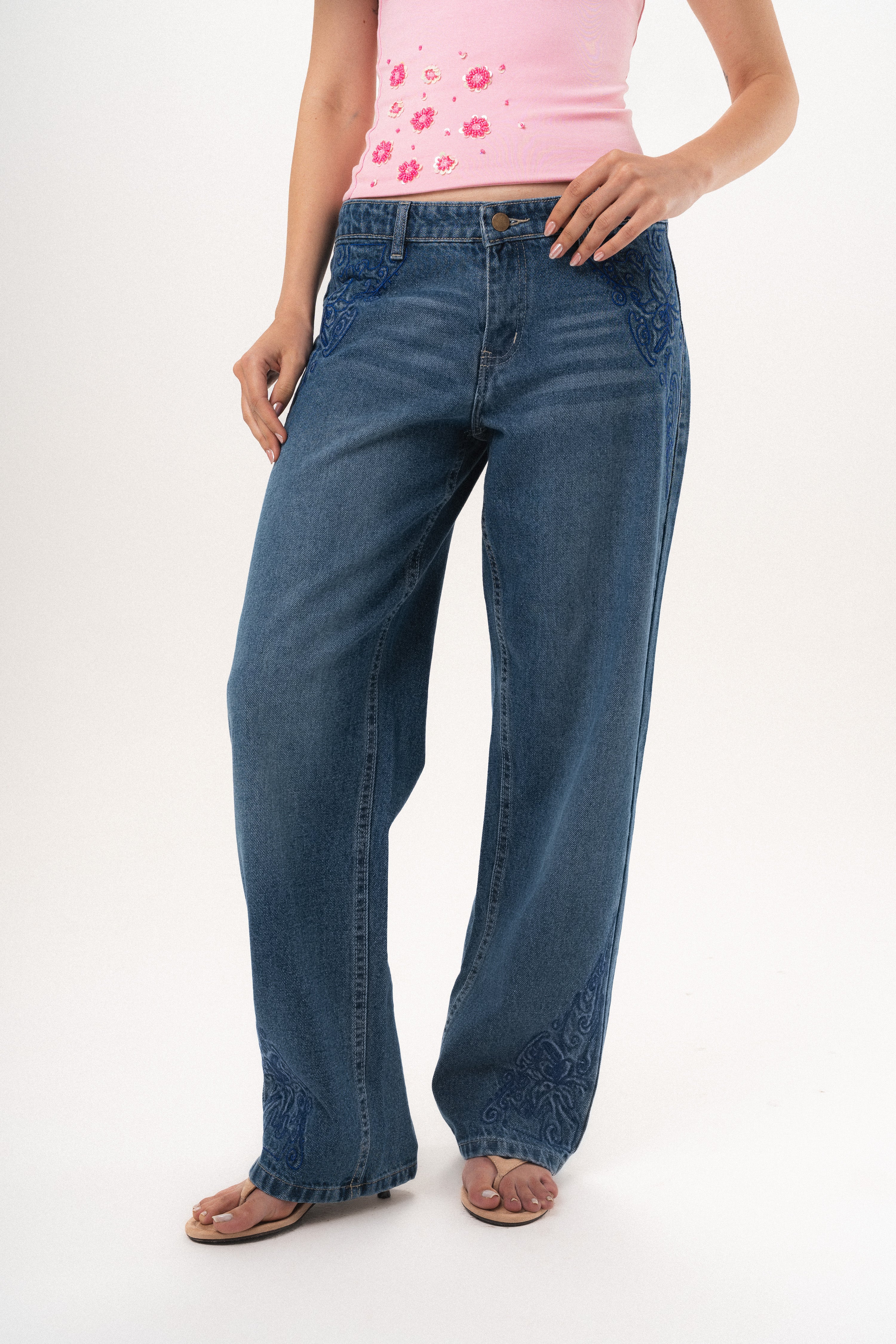 Blue Petal Aura Low-Rise Jeans