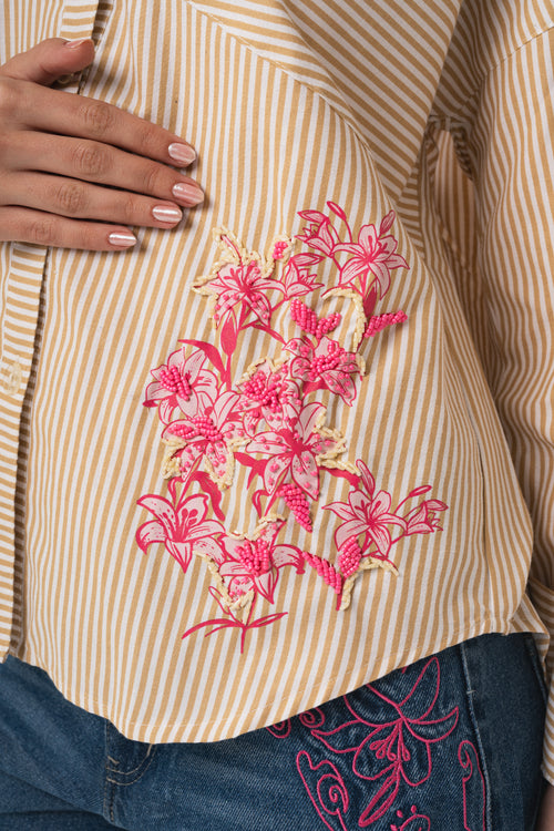 Lily Bloom Hand-Beaded Shirt - Sand Stripe