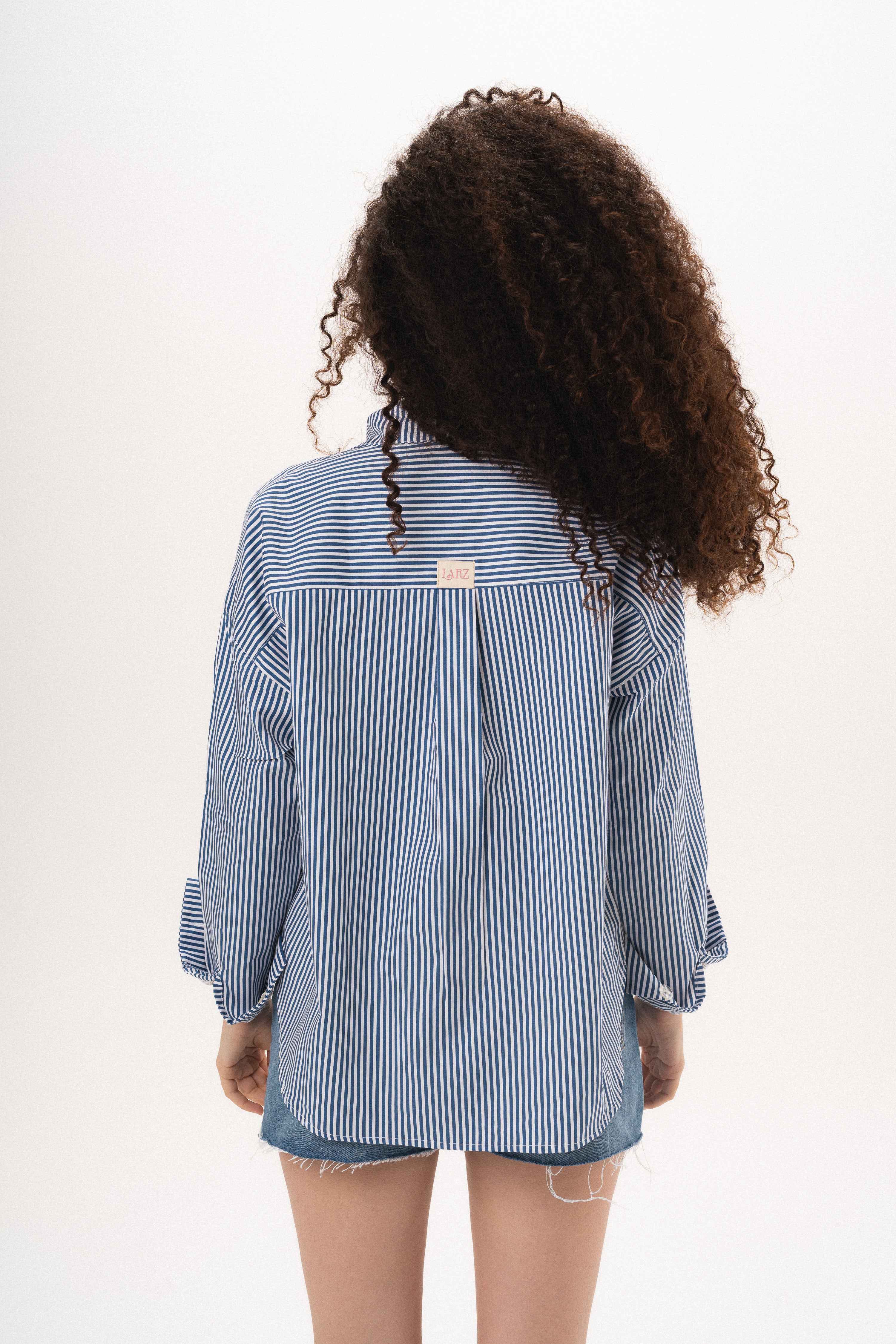 Lily Bloom Hand-Beaded Blue Stripe Shirt