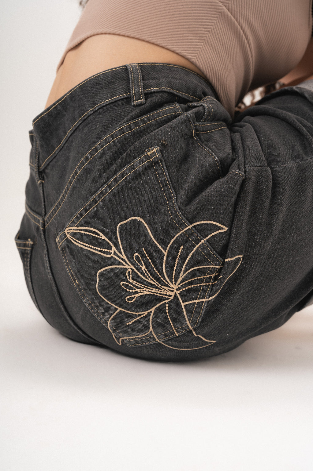 Lily Stitch Charcoal Denim Shorts