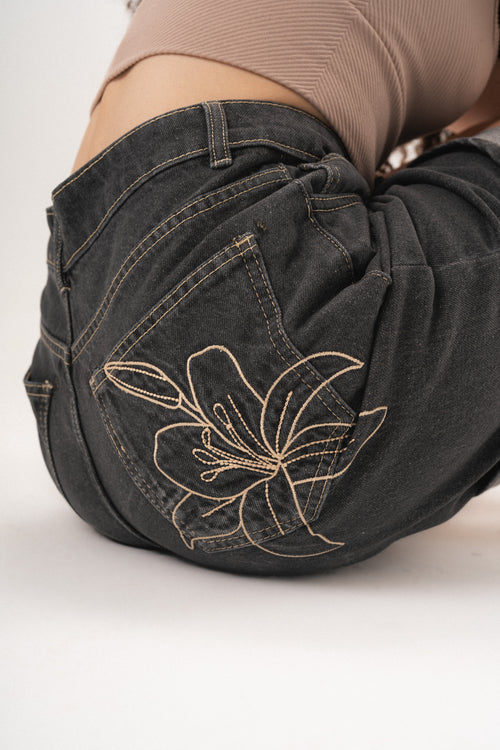 Lily Stitch Charcoal Denim Shorts