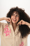 Lily Bloom Hand-Beaded Shirt - Sand Stripe