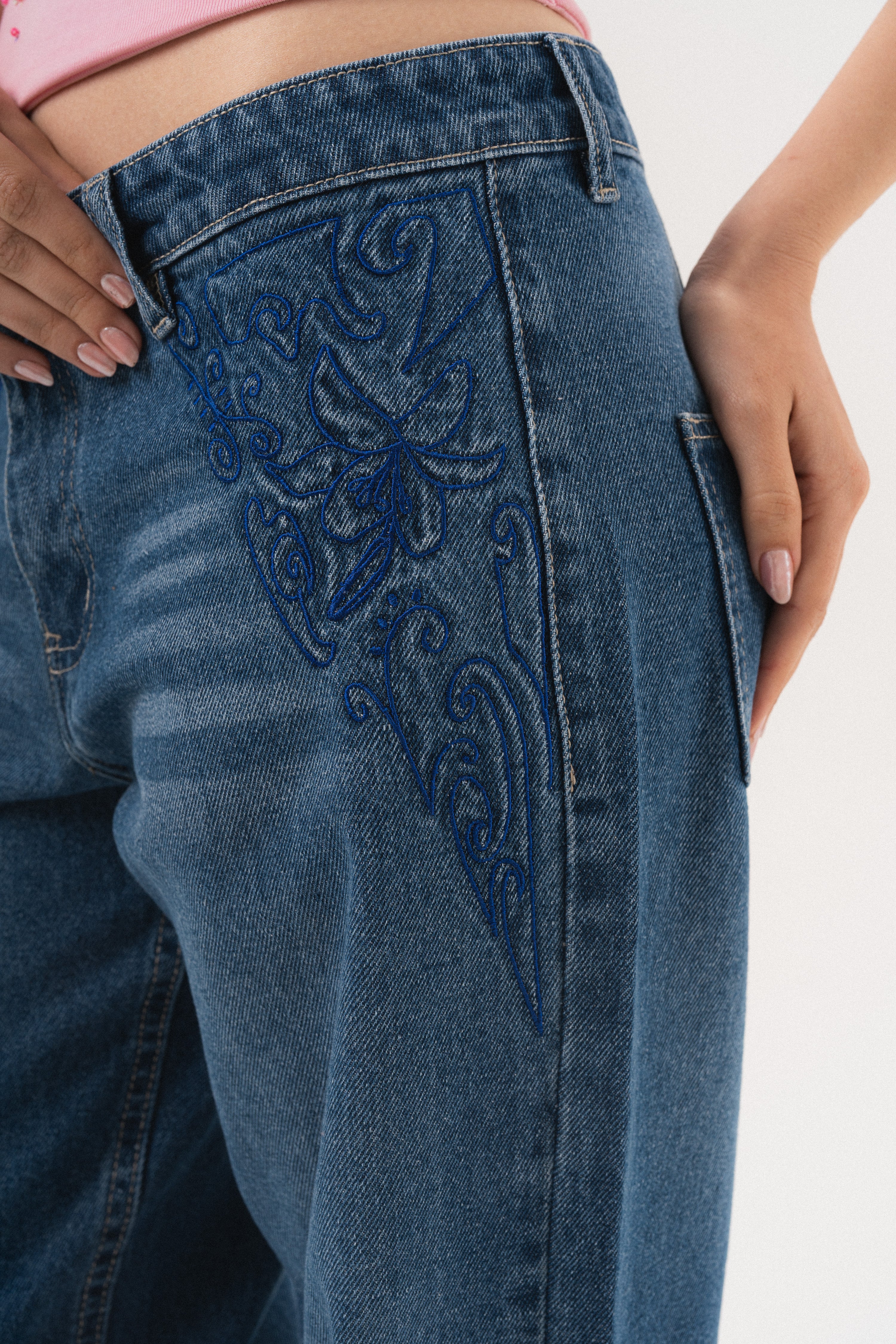 Blue Petal Aura Low-Rise Jeans