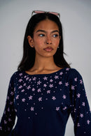 Navy Beaded Boat Neck Top