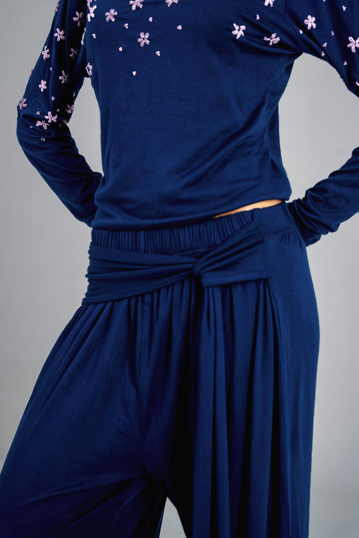 Navy Bloom Wrap Pants