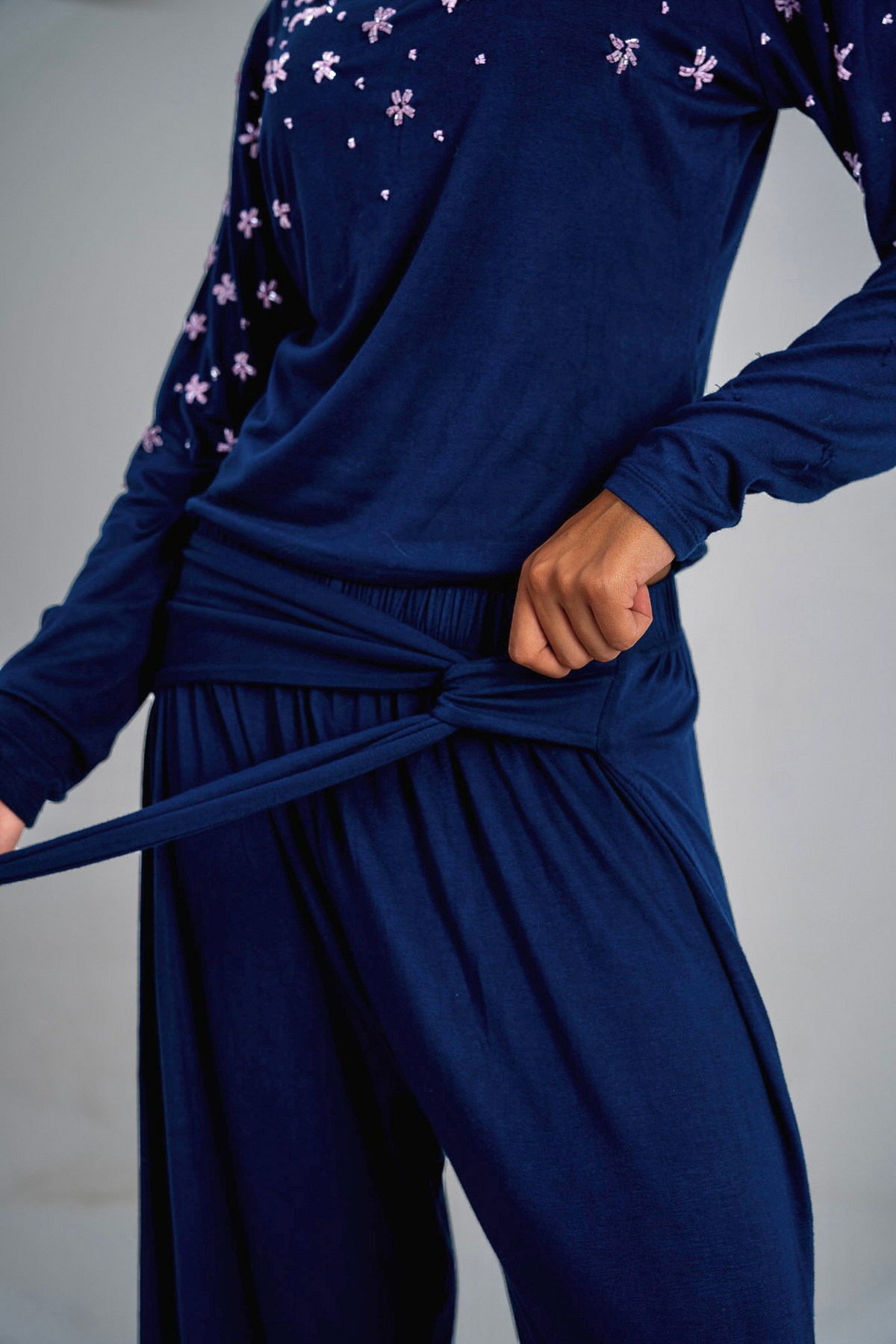 Navy Bloom Wrap Pants