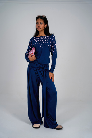 Navy Bloom Wrap Pants