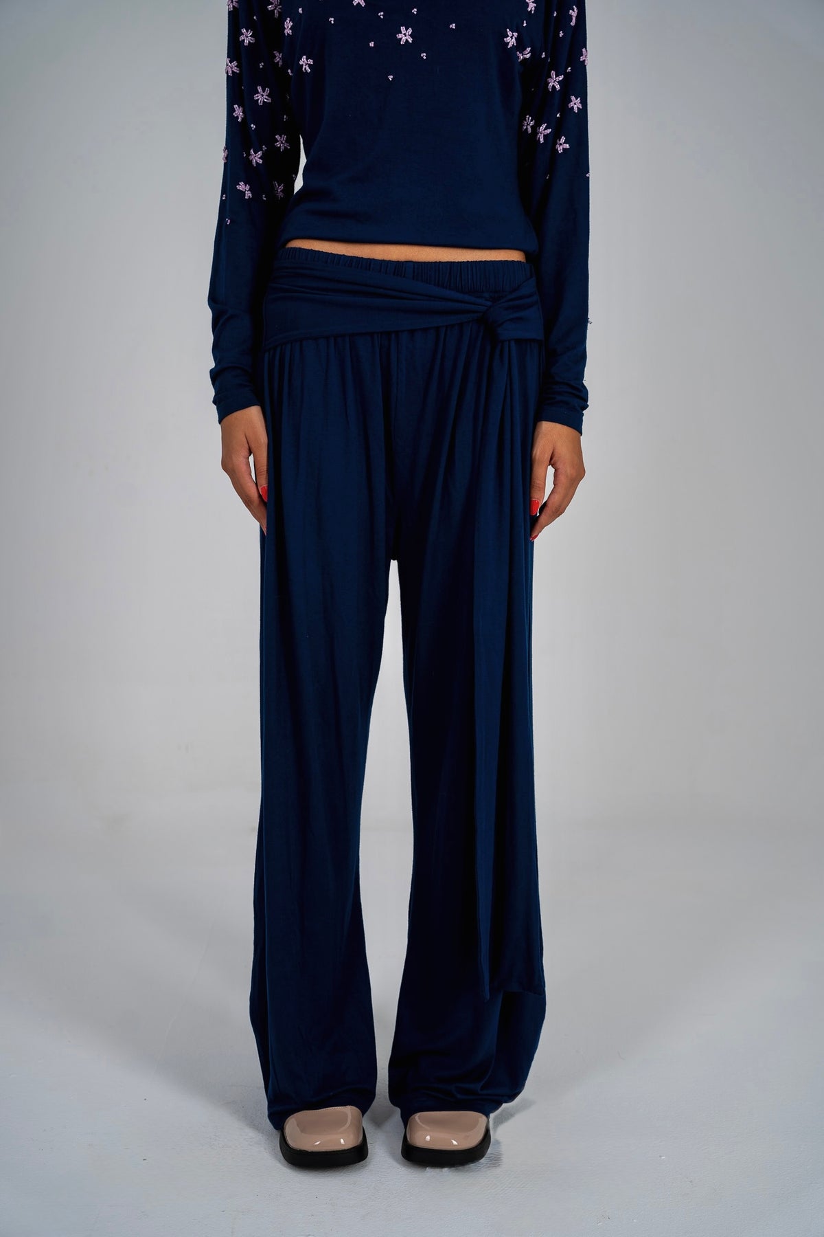 Navy Bloom Wrap Pants