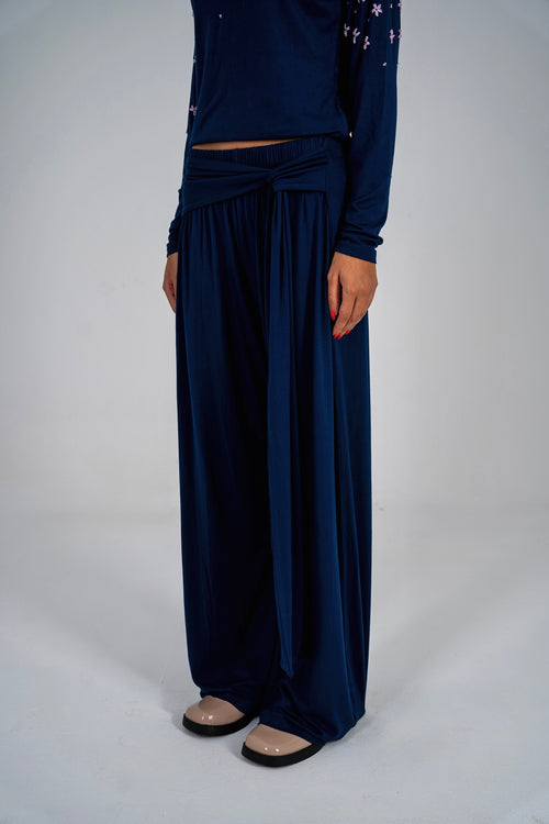 Navy Bloom Wrap Pants