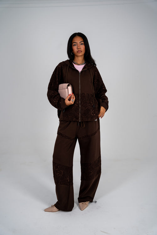Brown lace sweatpants