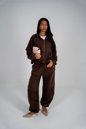 Brown lace sweatpants