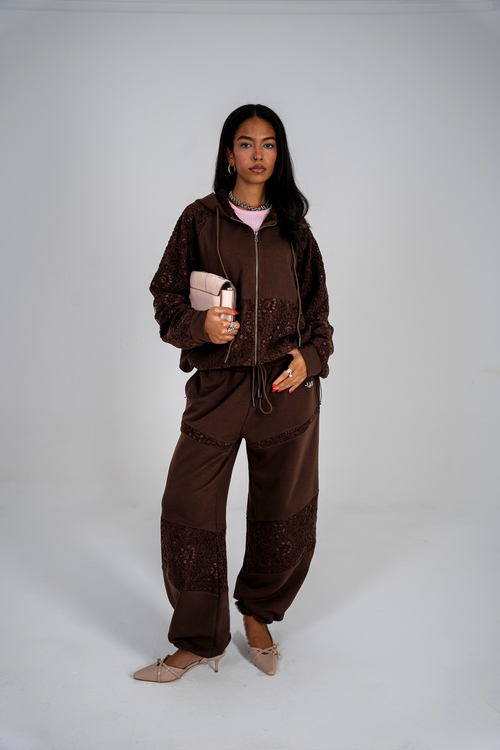 Brown lace sweatpants