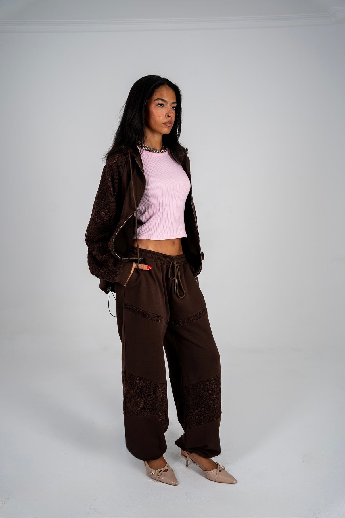 Brown Lace Raglan Jacket
