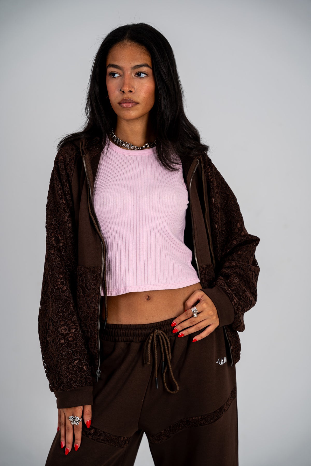 Brown Lace Raglan Jacket