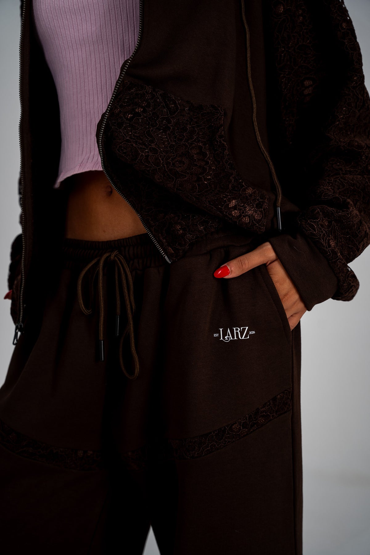Brown lace sweatpants