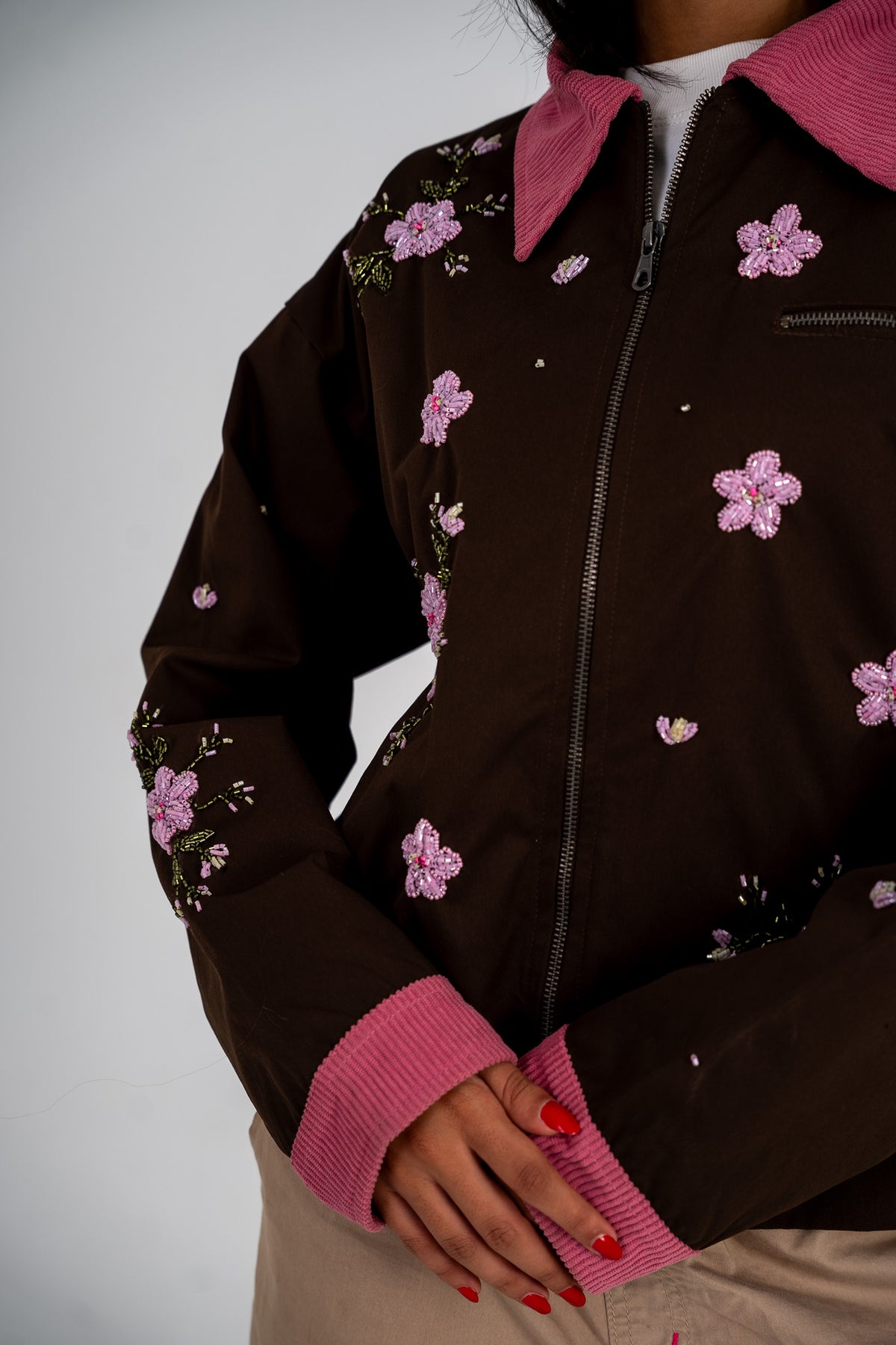 Beaded Brown Worker Jacket