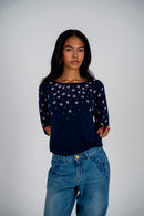 Navy Beaded Boat Neck Top