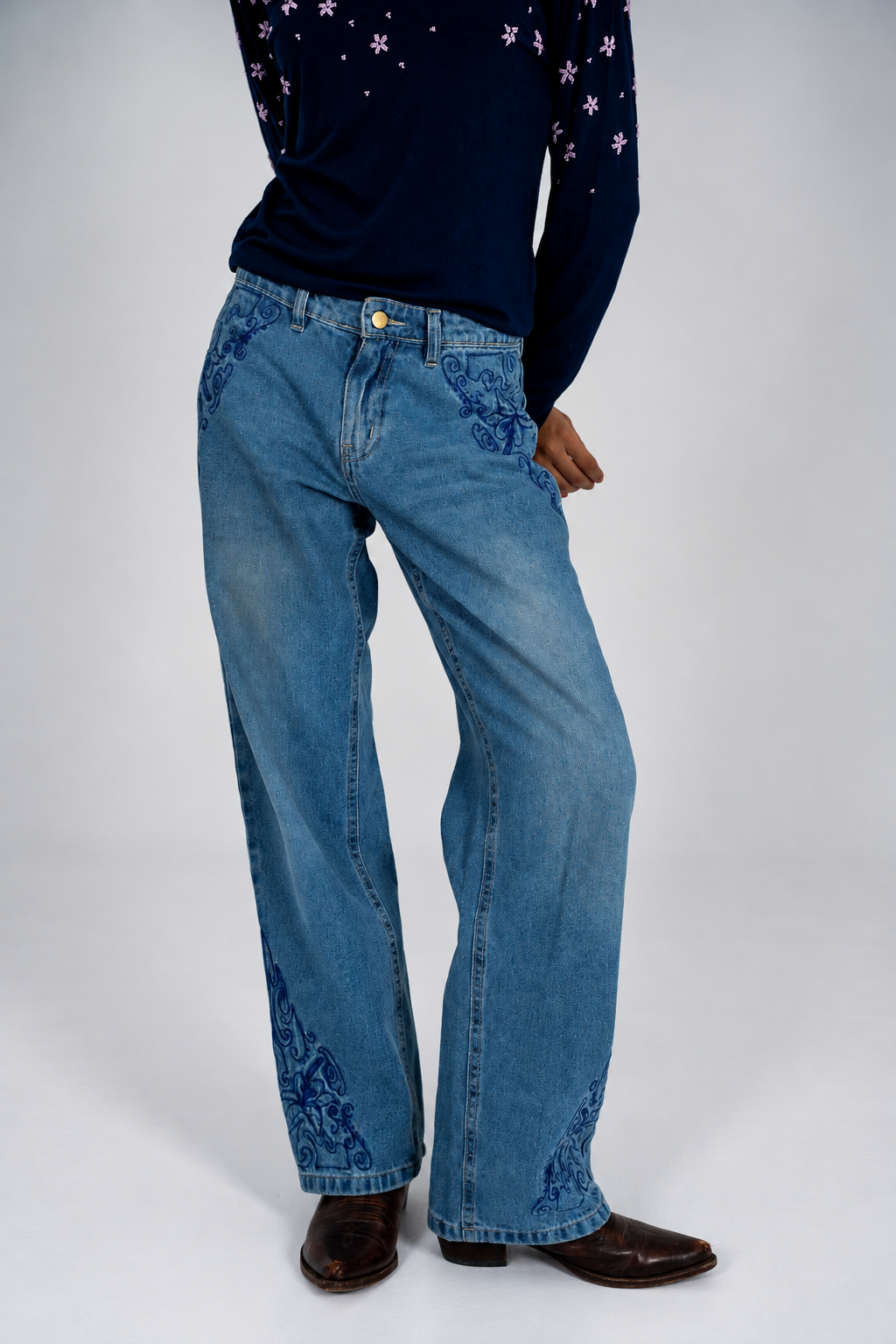 Blue Petal Aura Low-Rise Jeans