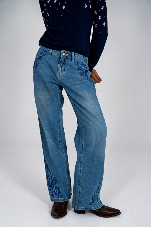 Blue Petal Aura Low-Rise Jeans