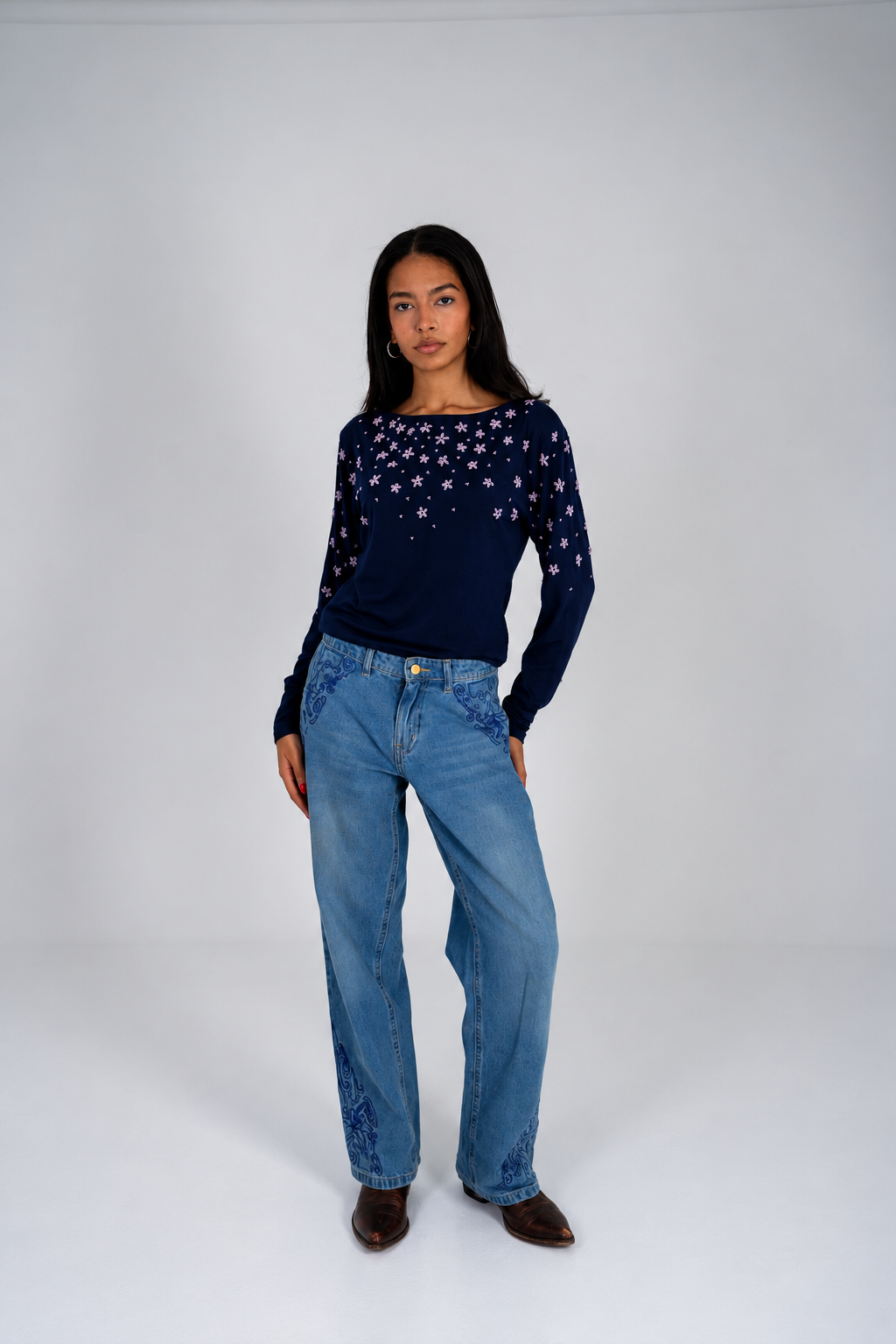 Blue Petal Aura Low-Rise Jeans
