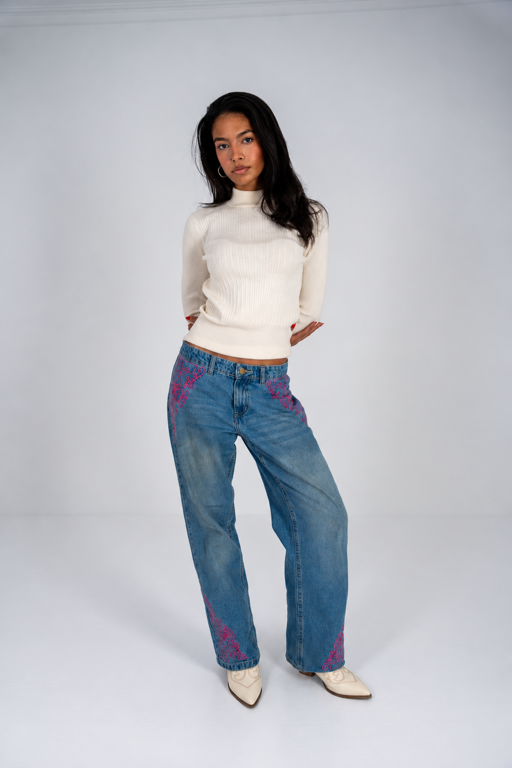 Pink Petal Aura Low-Rise Jeans